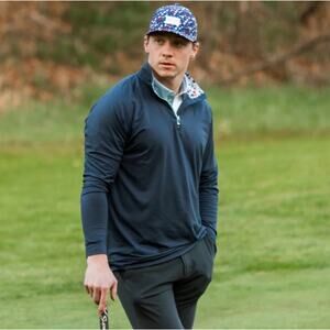 SWANNIES Pullover XL Leo Floral Contrast‎ Quarter Zip Golf Navy Stand Collar